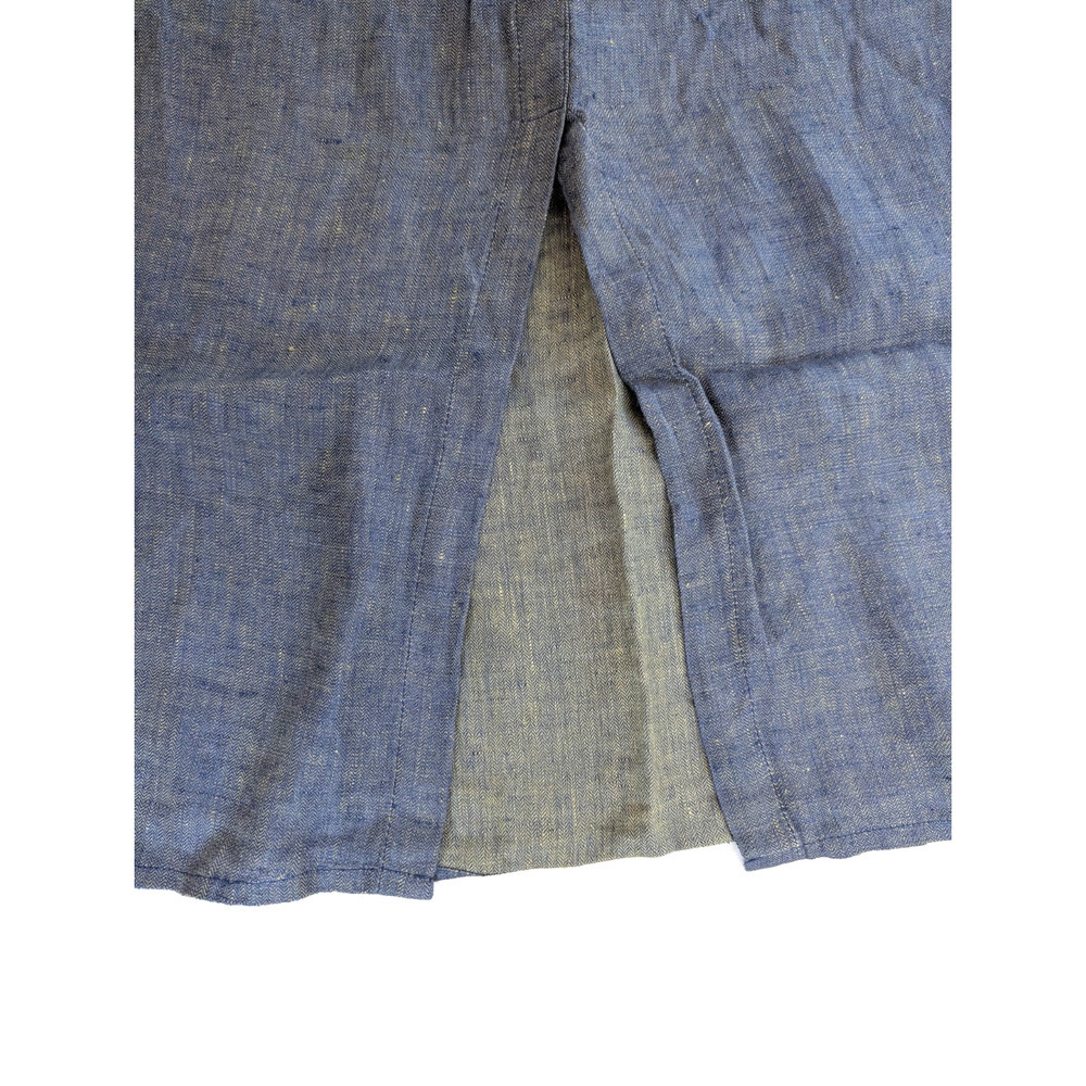 FLAX Linen Skirt Small Blue Denim Boho Lagenlook Natural Pull On Stretch Pockets - Picture 3 of 6